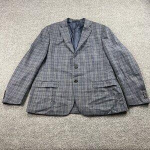 Lauren Ralph Lauren Mens 48R Blue Plaid Sport Coat Blazer Wool Silk Linen Mexico